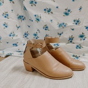heeled tan leather booties